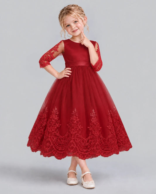 Burgundy Ball Gown Flower Girl Dress Front