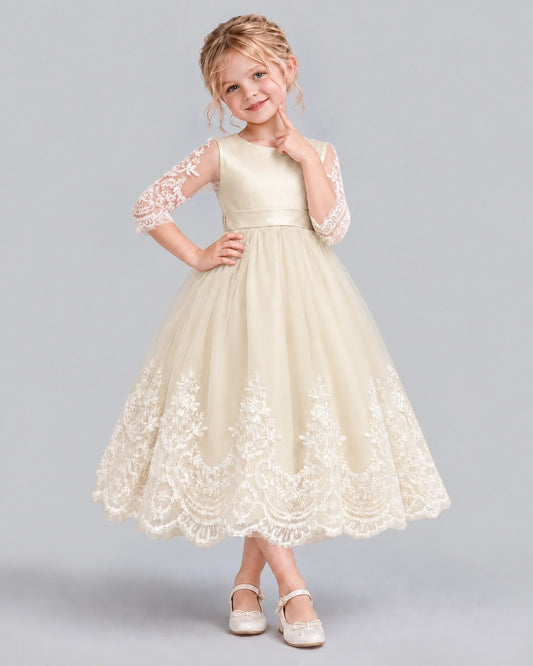 Champagne Ball Gown Flower Girl Dress Front
