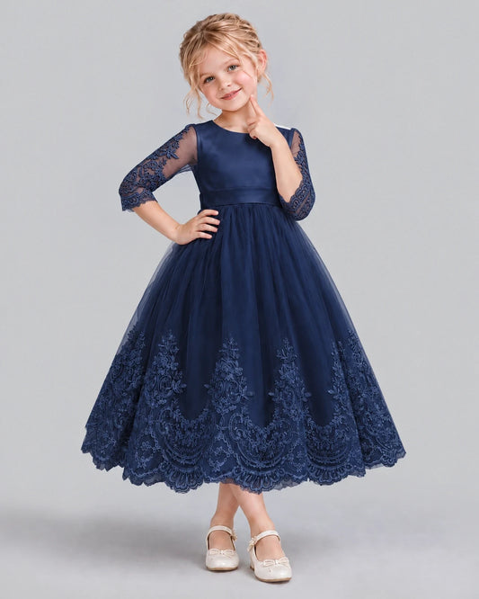Navy Blue Ball Gown Flower Girl Dress Front