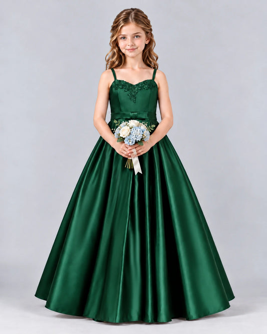 Dark Green Ball Gown Junior Bridesmaid Dress Front