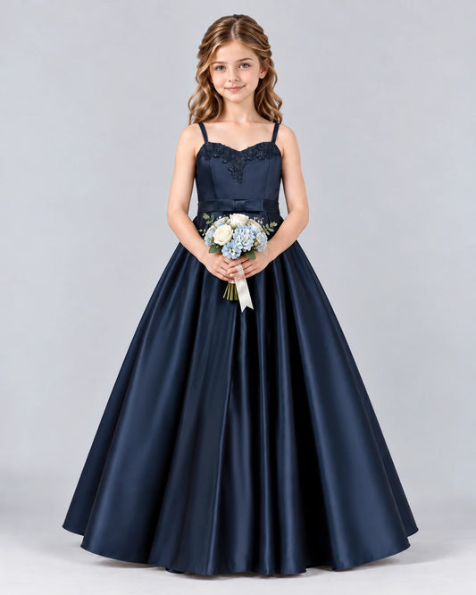 Navy Blue Ball Gown Junior Bridesmaid Dress Front