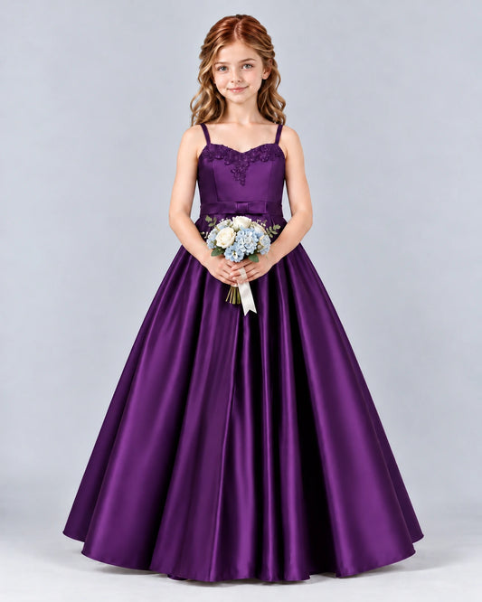 Purple Ball Gown Junior Bridesmaid Dress Front