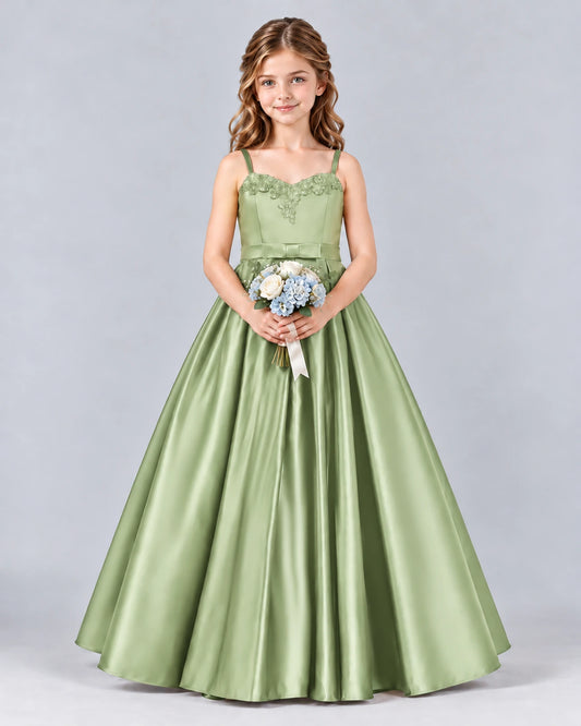 Sage Green Ball Gown Junior Bridesmaid Dress Front