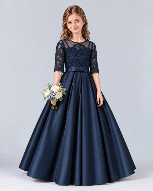 Navy Blue Ball Gown Junior Bridesmaid Dress Front