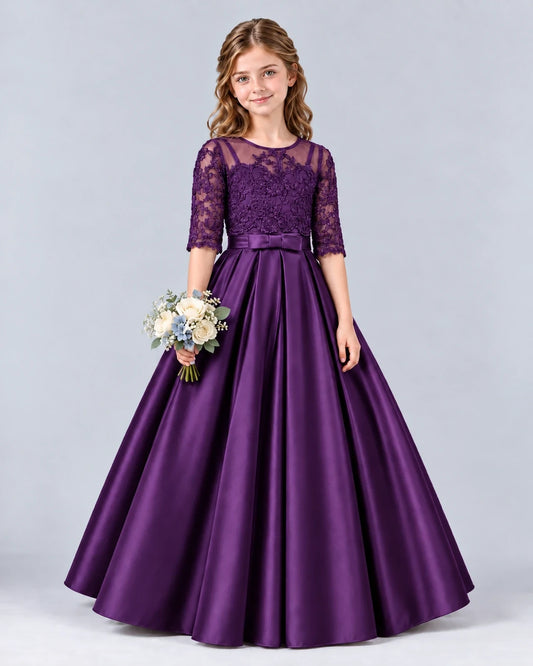 Purple Ball Gown Junior Bridesmaid Dress Front