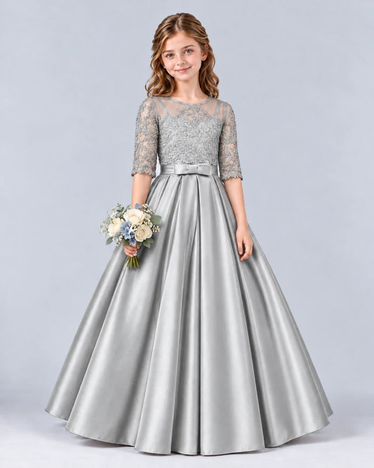 Silver Ball Gown Junior Bridesmaid Dress Front