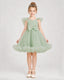 Sage Green Satin Tulle A-line Girls Formal Dress Front View