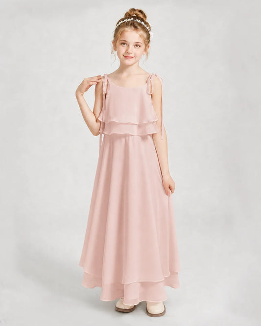 Blush Pink Chiffon A-line Junior Bridesmaid Dress Front View