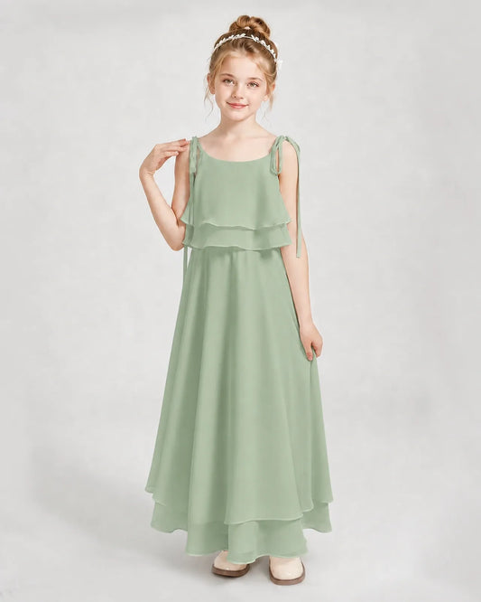 Sage Green Chiffon A-line Junior Bridesmaid Dress Front View