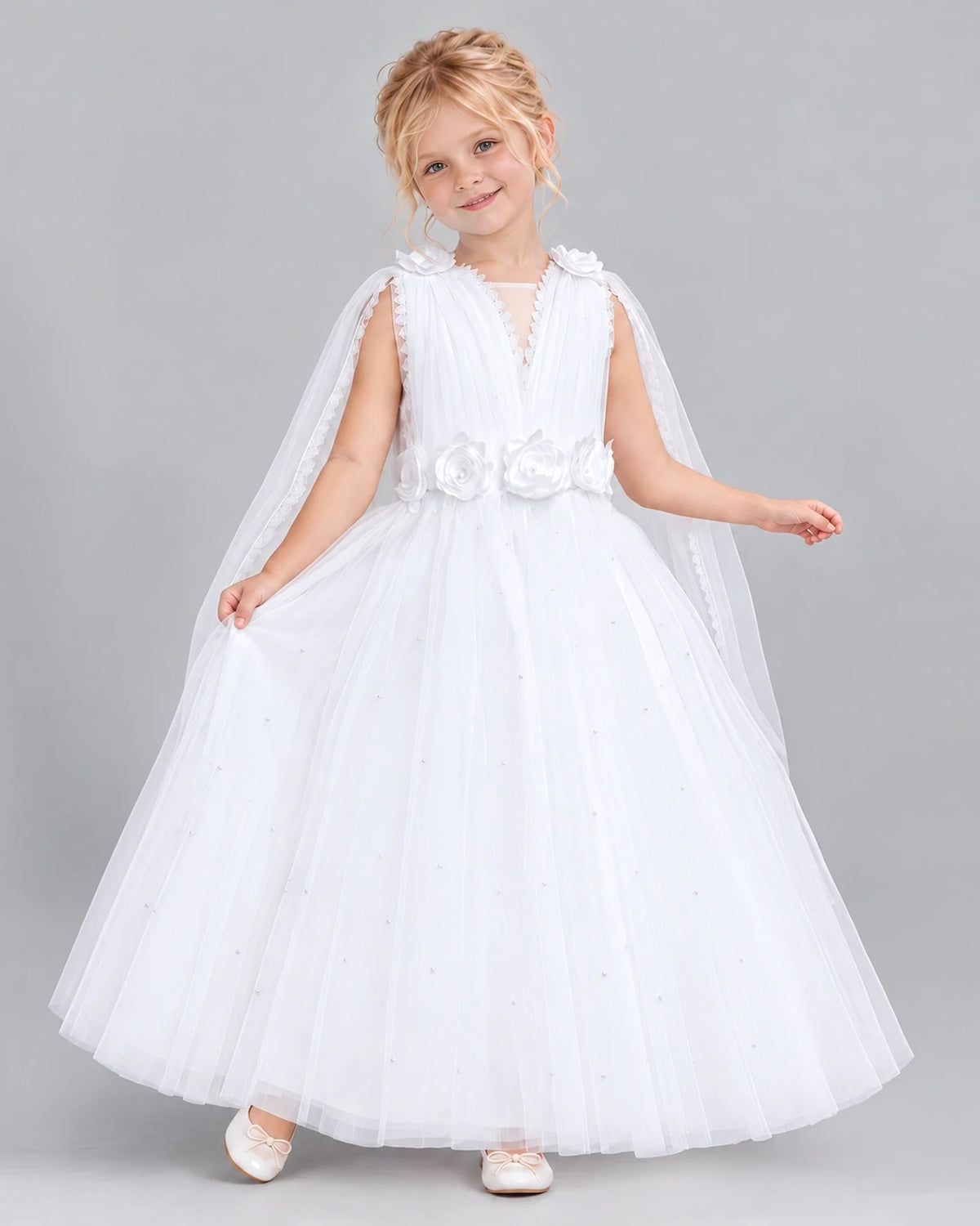 White Ball Gown Flower Girl Dress Front