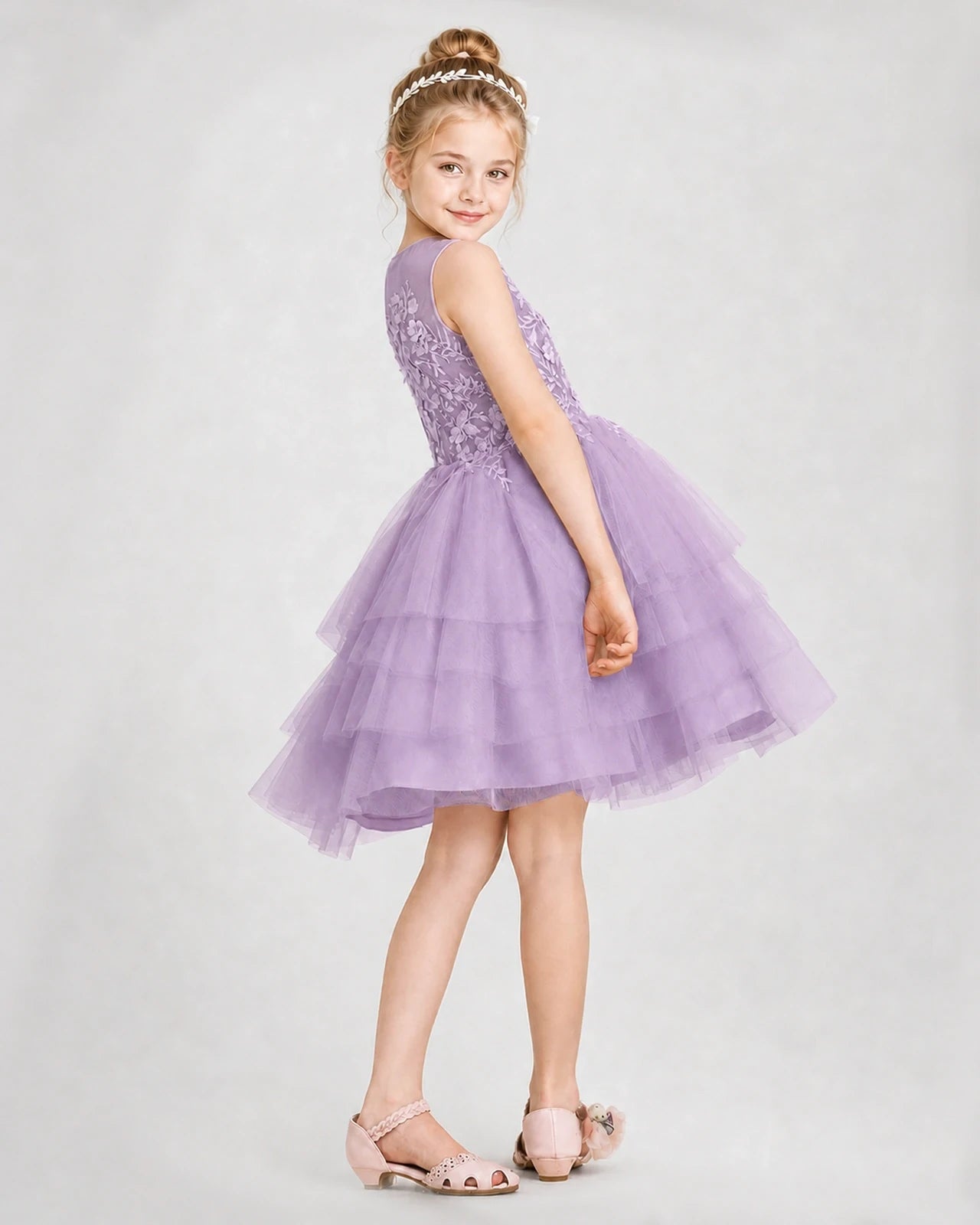 Dideyttawl Embroidered Tiered Tulle Girl Formal Dress