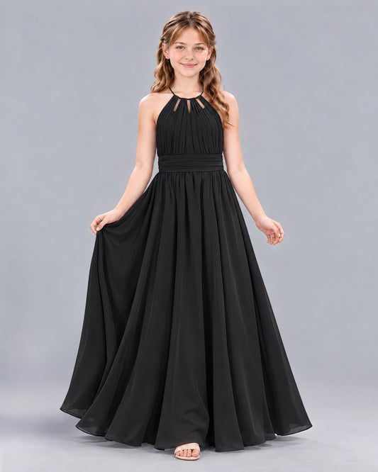 Black A-line Junior Bridesmaid Dress Front