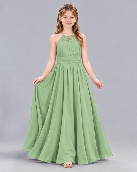 Sage Green A-line Junior Bridesmaid Dress Front