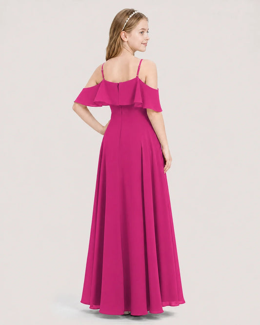 Hot pink Chiffon A-line Junior Bridesmaid Dresses Back View