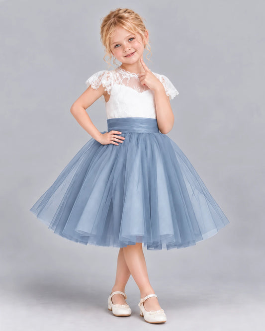 Dusty Blue Ball Gown Girls Formal Dress Front