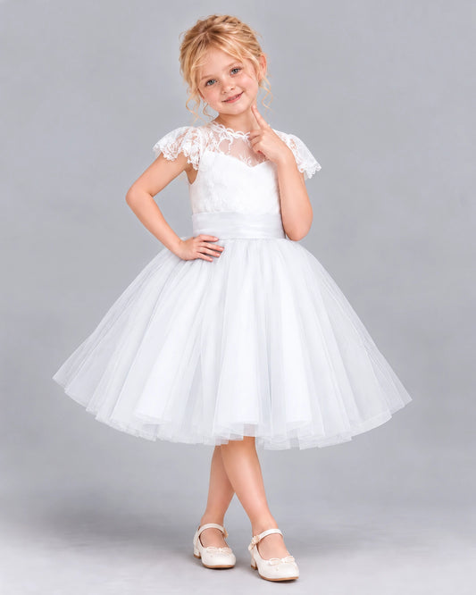 White Ball Gown Girls Formal Dress Front