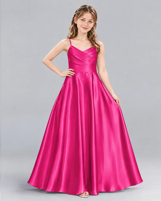 Hot Pink A-line Junior Bridesmaid Dress Front