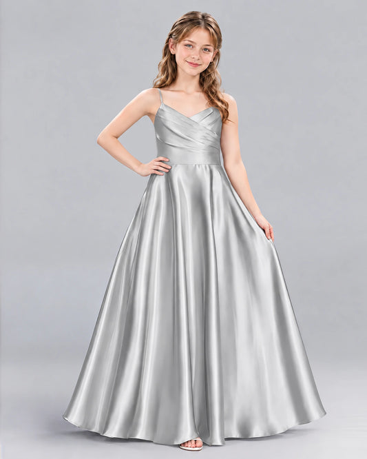 Silver A-line Junior Bridesmaid Dress Front