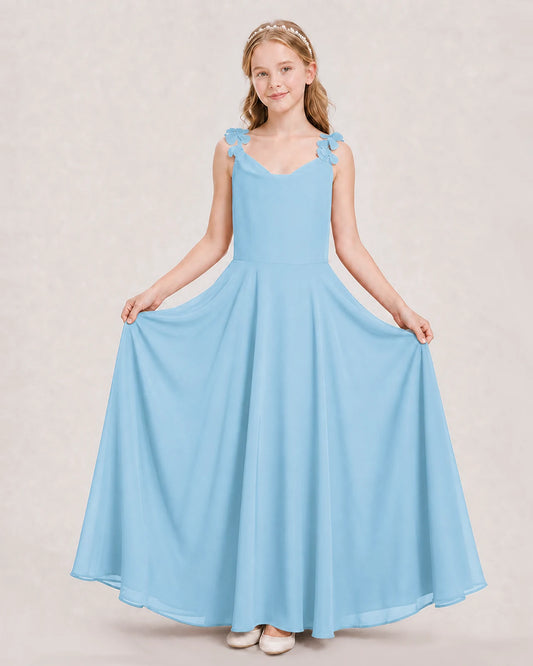 Sky Blue Ball Gown Junior Bridesmaid Dress Hem
