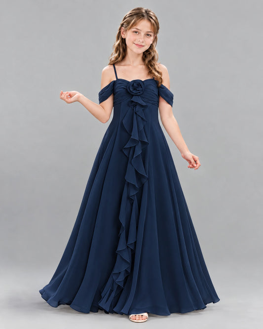 Navy Blue Ball Gown Junior Bridesmaid Dress Front
