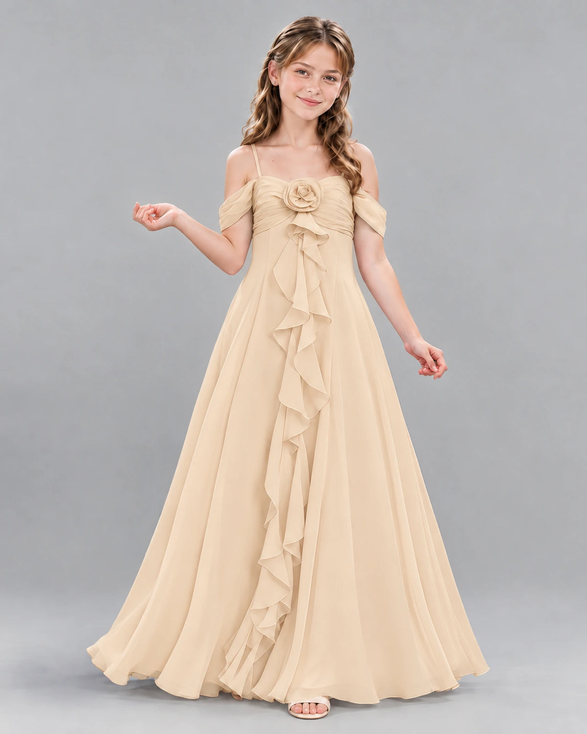 Peach Ball Gown Junior Bridesmaid Dress Front