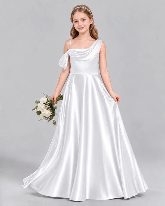 White Ball Gown Junior Bridesmaid Dress Front