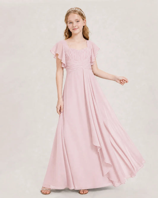 Pink Chiffon A-line Junior Bridesmaid Dress Front View