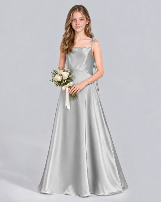 Silver A-line Junior Bridesmaid Dress Front