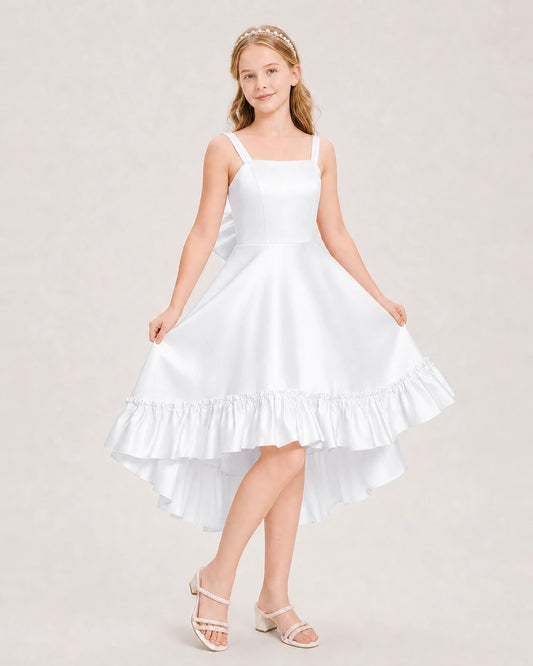 White Satin High-Low Junior Bridesmaid Dresses