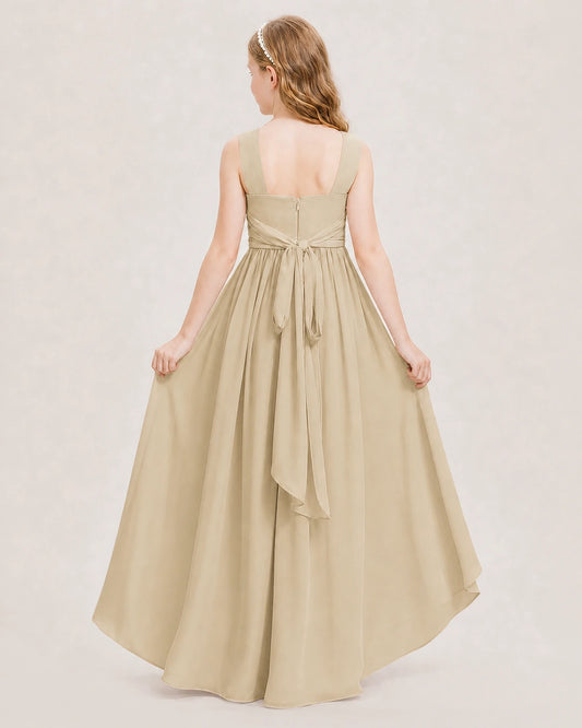 Champagne Chiffon A-Line Junior Bridesmaid Dresses Back View
