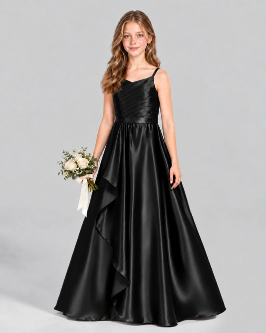 Black A-line Junior Bridesmaid Dress Front