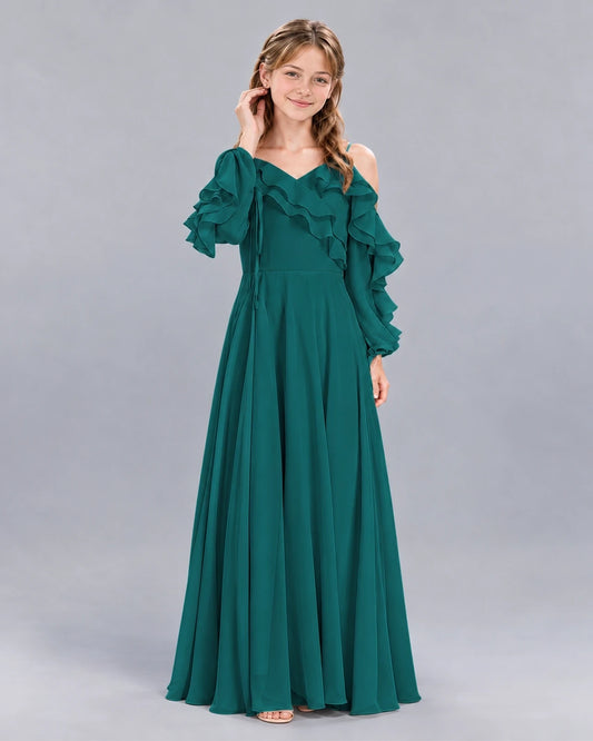 Peacock A-line Junior Bridesmaid Dress Front