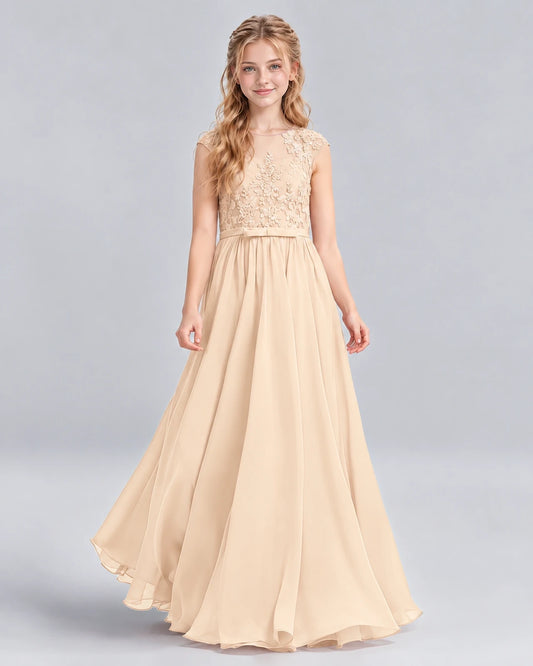 Peach A-line Junior Bridesmaid Dress Front