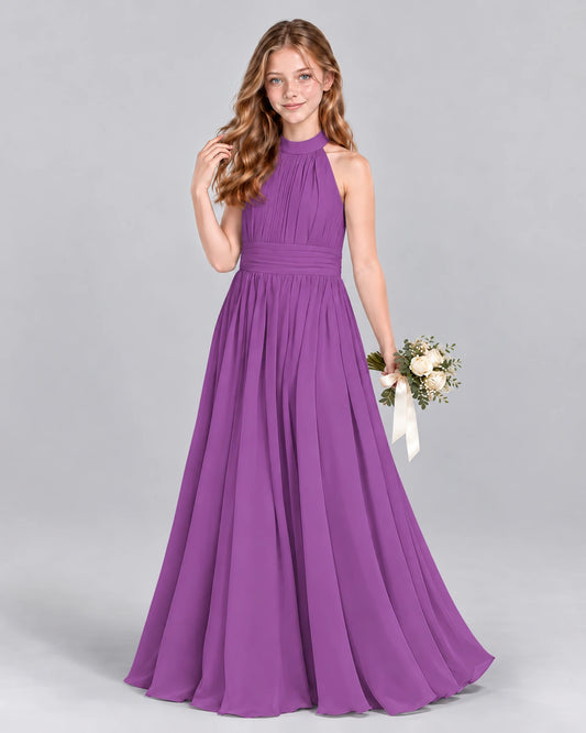 Purple A-line Junior Bridesmaid Dress Front