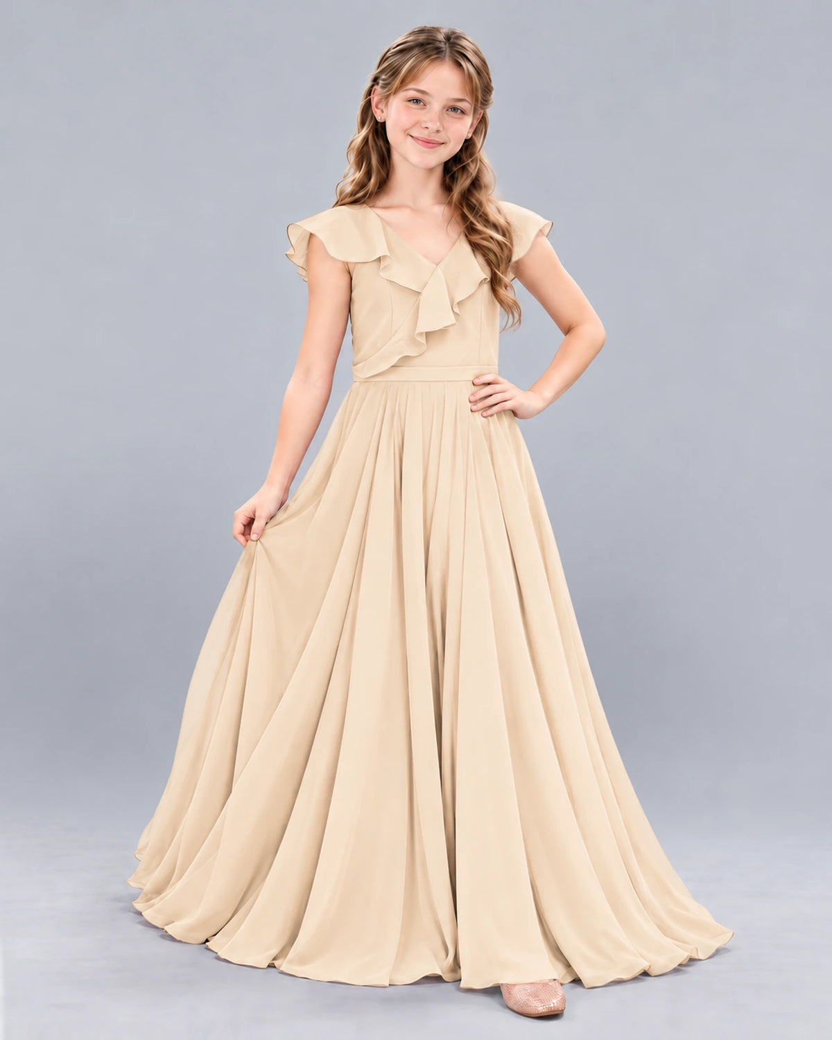 Peach A-line Junior Bridesmaid Dress Front