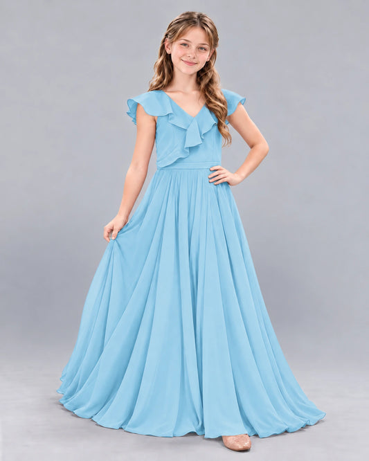 Sky Blue A-line Junior Bridesmaid Dress Front