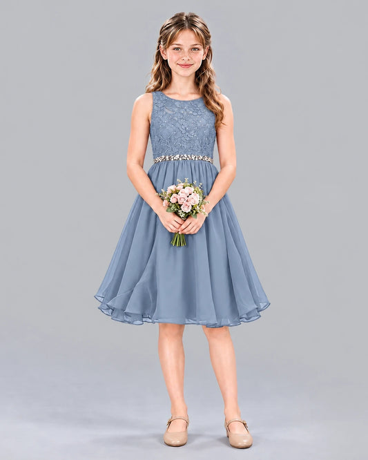 Dusty Blue A-line Girls Formal Dress Front