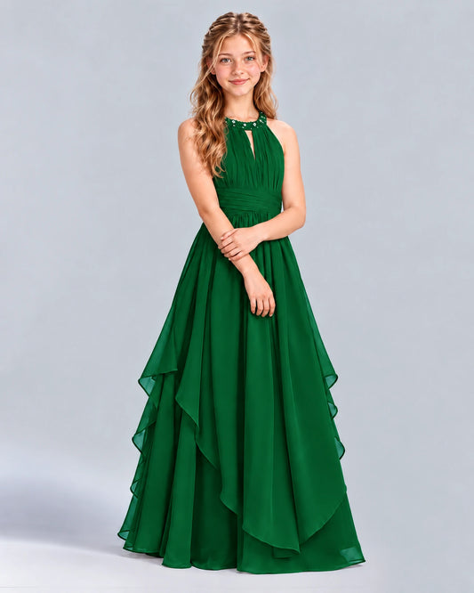 Dark Green A-line Junior Bridesmaid Dress Front