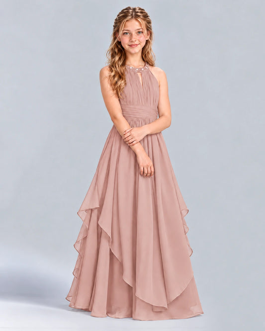 Dusty Rose A-line Junior Bridesmaid Dress Front
