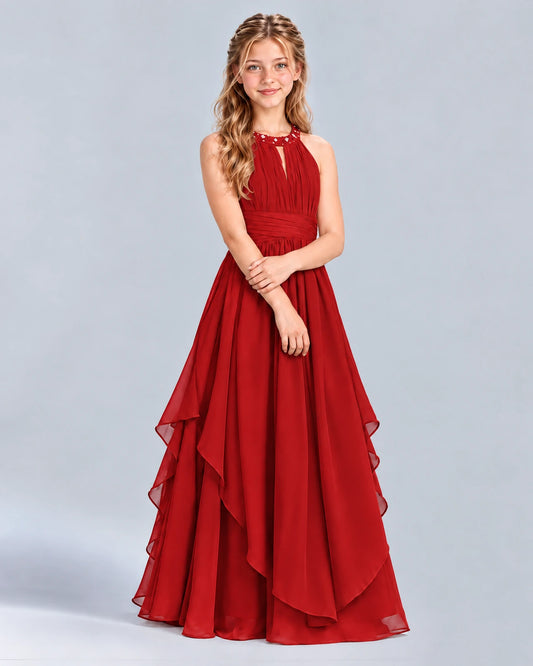 Red A-line Junior Bridesmaid Dress Front