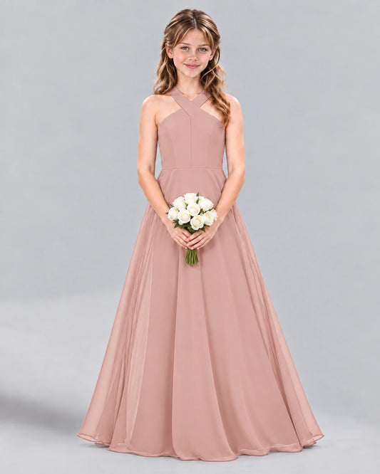 Dusty Rose A-line Junior Bridesmaid Dress Front
