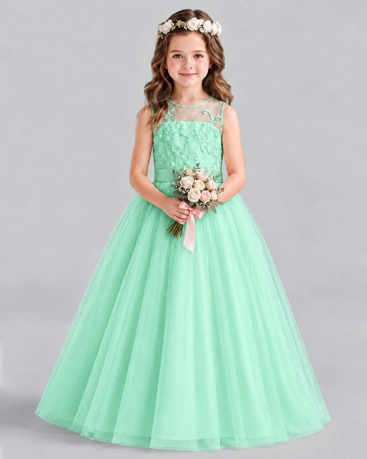 Turquoise Ball Gown Flower Girl Dress Front
