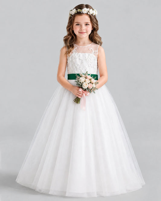 Dark Green Ball Gown Flower Girl Dress Front