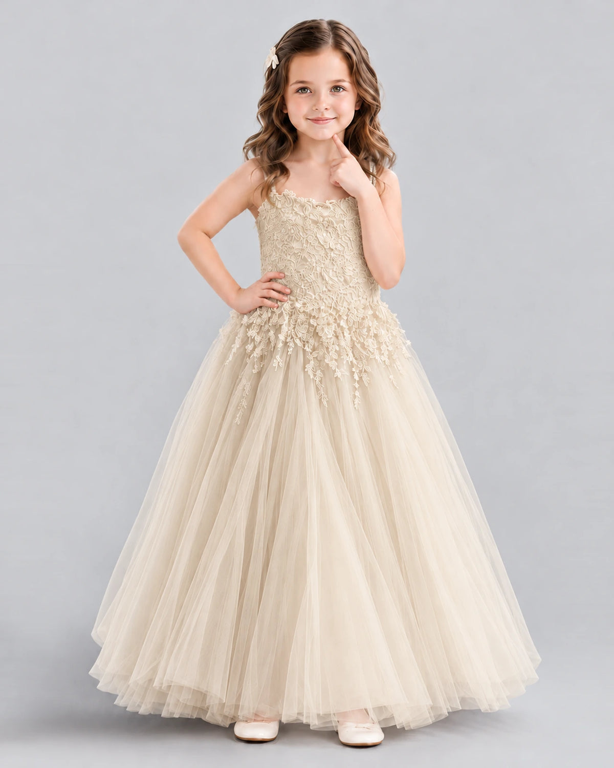Champagne Ball Gown Flower Girl Dress Front