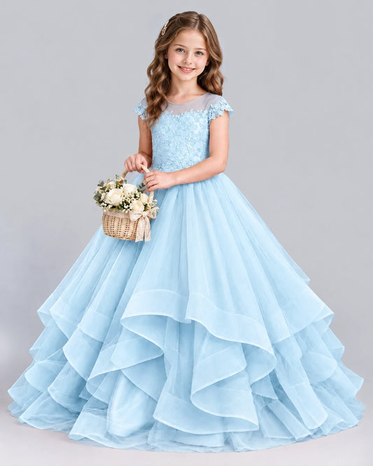 Baby Blue Ball Gown Girls Formal Dress Front