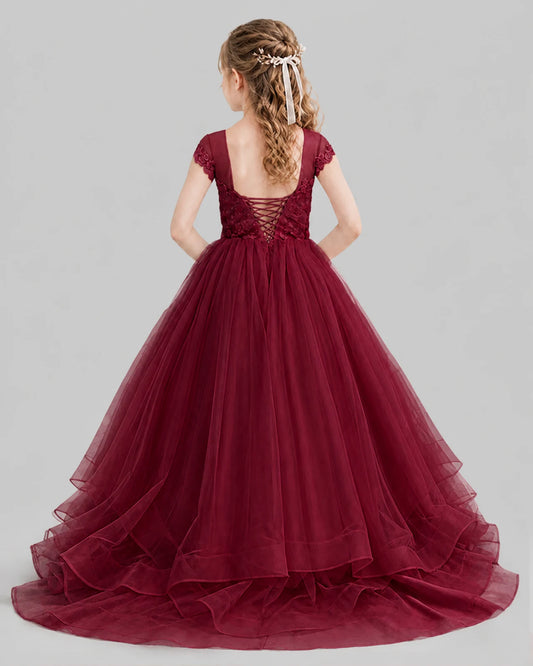 Burgundy Ball Gown Girls Pageant Dresses Front