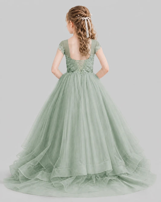 Sage Green Ball Gown Girls Pageant Dresses Front