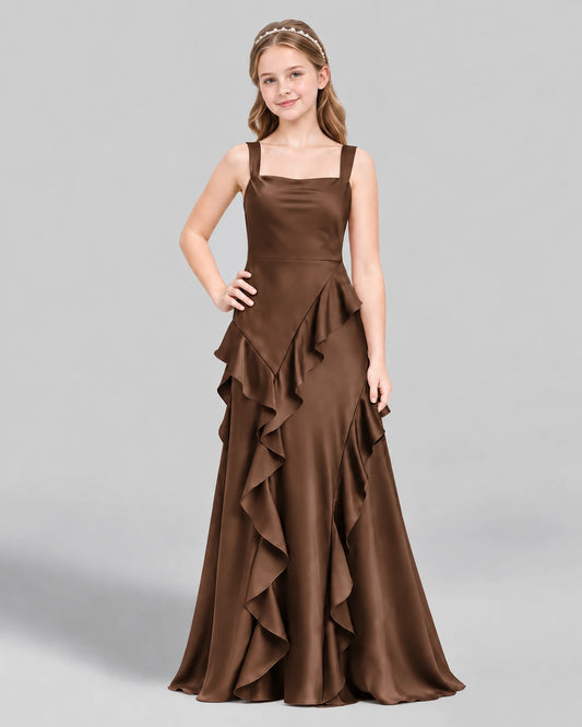 Chocolate A-line Junior Bridesmaid Dress Front