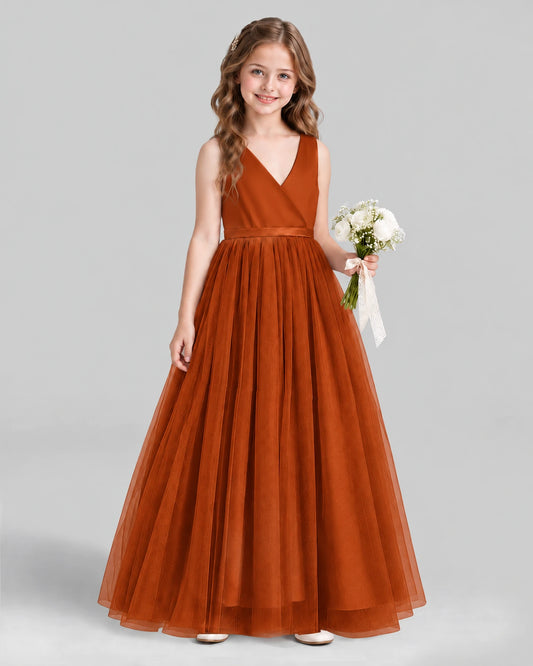 Burnt Orange Ball Gown Flower Girl Dress Front
