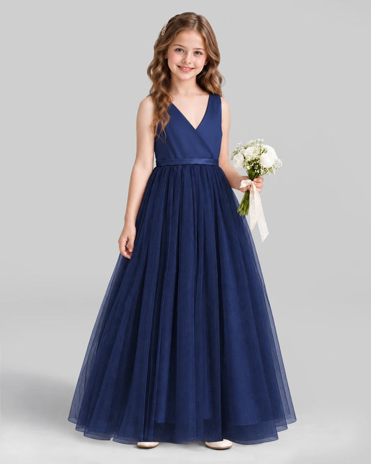 Navy Blue Ball Gown Flower Girl Dress Front